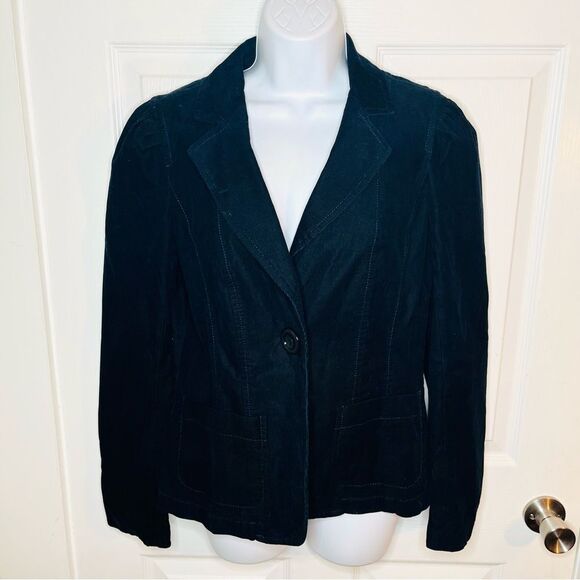 Ann Taylor Corton Corduroy Blazer Jacket Notched Lapel Button Dark Navy Blue 6 - Picture 4 of 9
